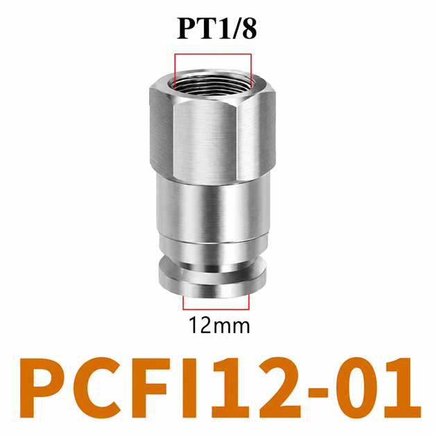 Đầu nối nhanh khí nén Inox 304 thẳng ống phi 12 mm ren trong 1/8