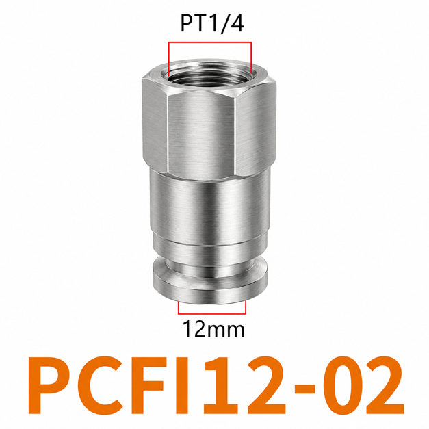 Đầu nối nhanh khí nén Inox 304 thẳng ống phi 12 mm ren trong 1/4