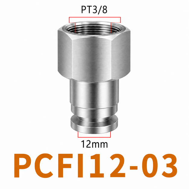 Đầu nối nhanh khí nén Inox 304 thẳng ống phi 12 mm ren trong 3/8
