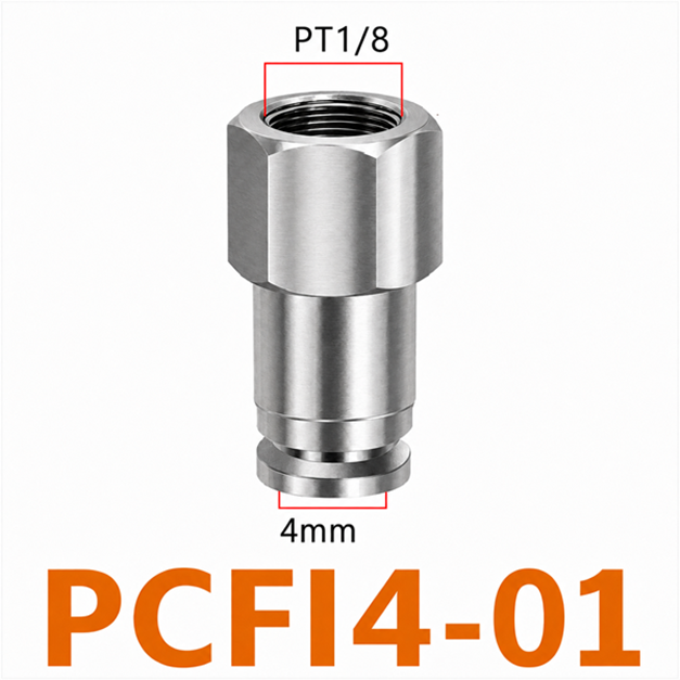 Đầu nối nhanh khí nén Inox 304 thẳng ống phi 4 mm ren trong 1/8