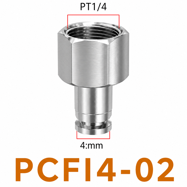 Đầu nối nhanh khí nén Inox 304 thẳng ống phi 4 mm ren trong 1/4