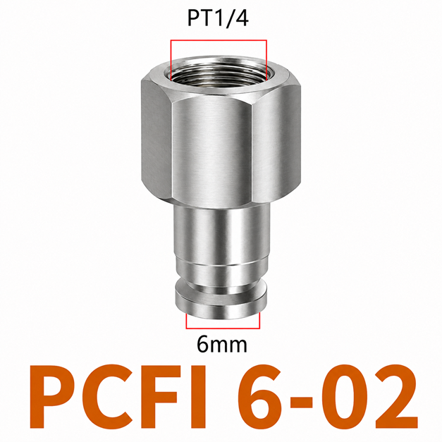 Đầu nối nhanh khí nén Inox 304 thẳng ống phi 6 mm ren trong 1/4