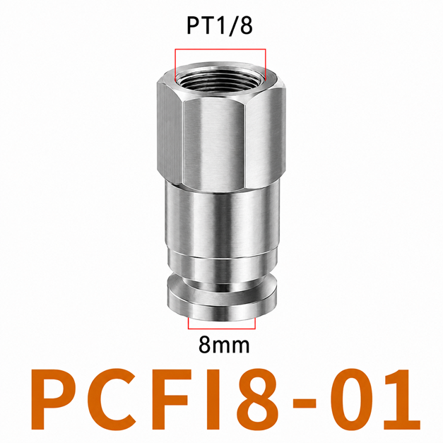 Đầu nối nhanh khí nén Inox 304 thẳng ống phi 8 mm ren trong 1/8