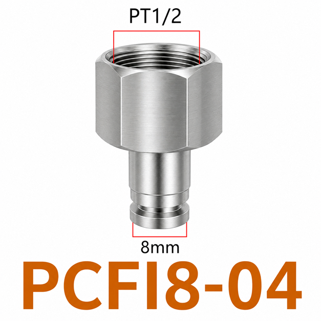 Đầu nối nhanh khí nén Inox 304 thẳng ống phi 8 mm ren trong 1/2