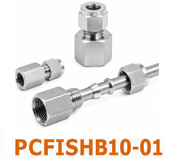 Đầu nối Inox 304 thẳng có 1 đầu siết hạt bắp ống 10 và 1 đầu ren trong 1/8