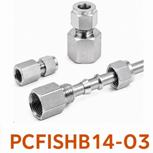Đầu nối Inox 304 thẳng có 1 đầu siết hạt bắp ống 14 và 1 đầu ren trong 3/8