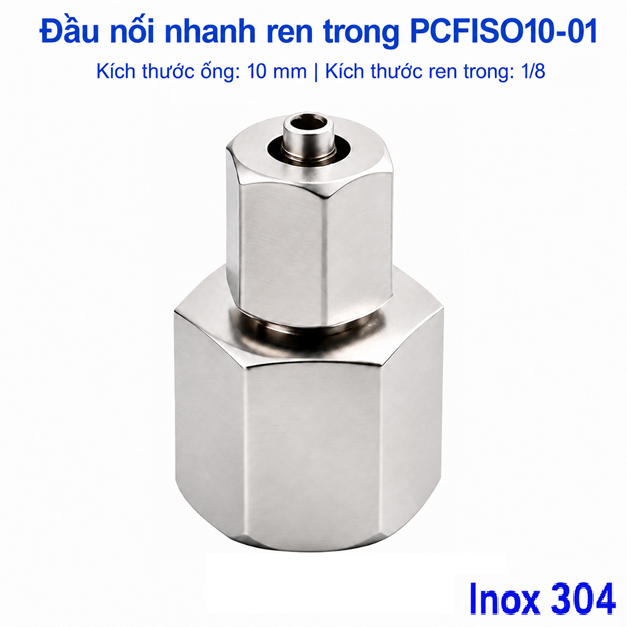 Đầu nối thẳng Inox 304 siết ống 10 mm – ren trong 1/8