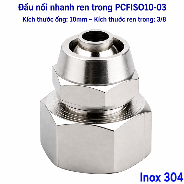 Đầu nối thẳng Inox 304 siết ống 10 mm – ren trong 3/8