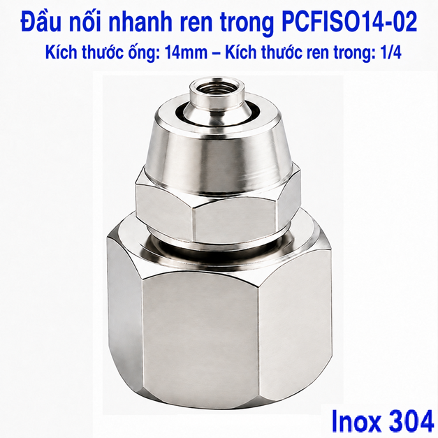 Đầu nối thẳng Inox 304 siết ống 14 mm – ren trong 1/2