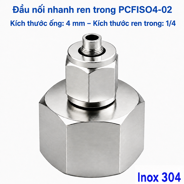 Đầu nối thẳng Inox 304 siết ống 4 mm – ren trong 1/4