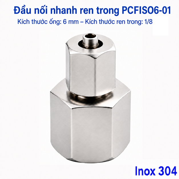 Đầu nối thẳng Inox 304 siết ống 6 mm – ren trong 1/8