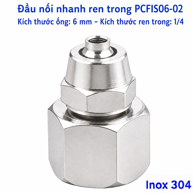 Đầu nối thẳng Inox 304 siết ống 6 mm – ren trong 1/4