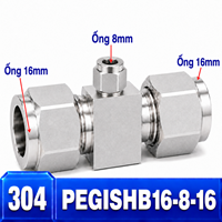 Đầu nối Inox 304 dạng chữ T giảm 16-8-16 có 3 đầu nối siết hạt bắp