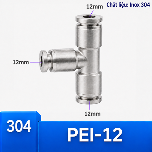Đầu nối nhanh Inox chữ T ống 12 mm