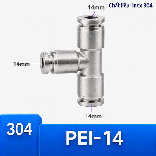 Đầu nối nhanh Inox chữ T ống 14 mm