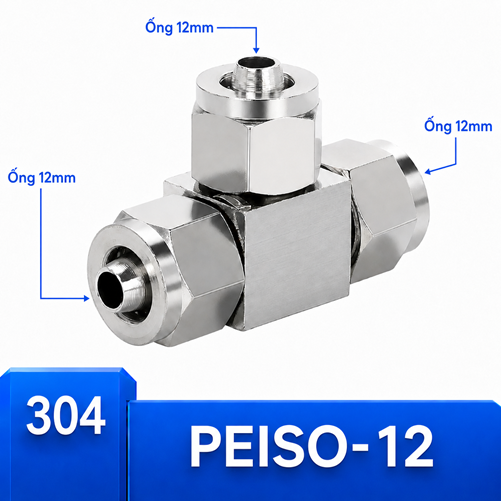 Đầu nối Inox 304 dạng chữ T có 3 đầu siết ống 12