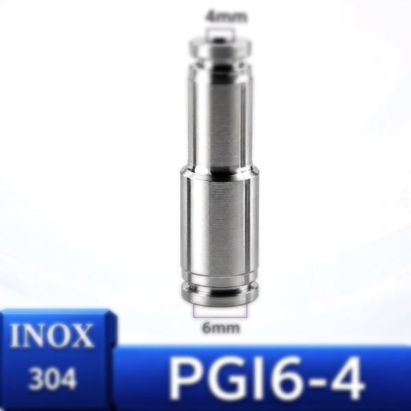 Đầu nối nhanh khí nén Inox 304 giảm thẳng 2 đầu ghim ống phi 6-4 mm