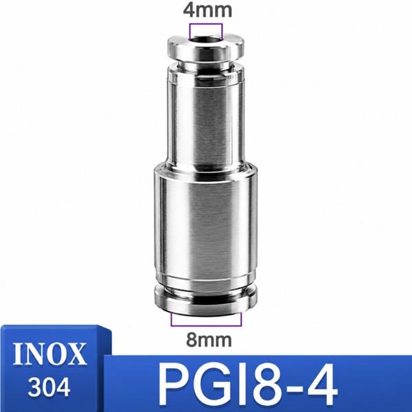 Đầu nối nhanh khí nén Inox 304 giảm thẳng 2 đầu ghim ống phi 8-4 mm
