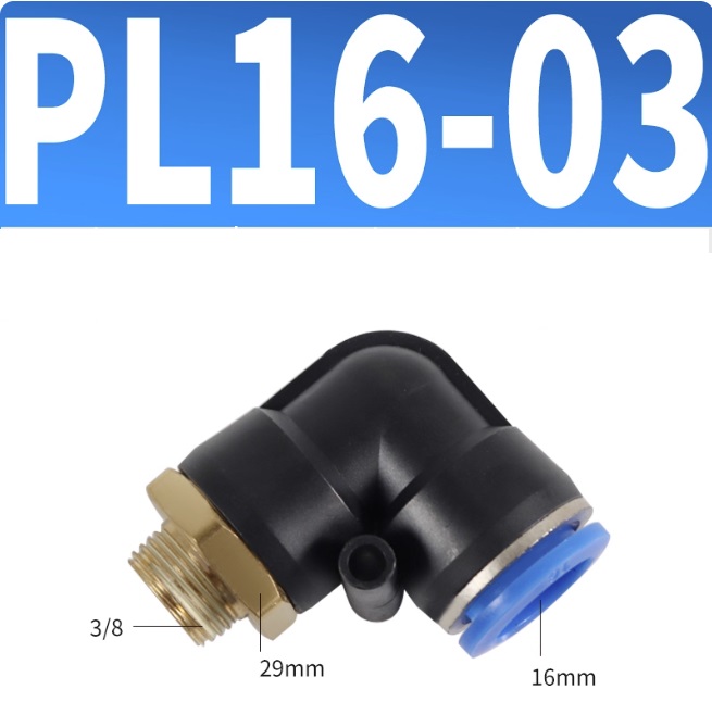 Co nối nhanh khí nén 1 đầu ghim ống 16 mm và 1 đầu ren ngoài 3/8