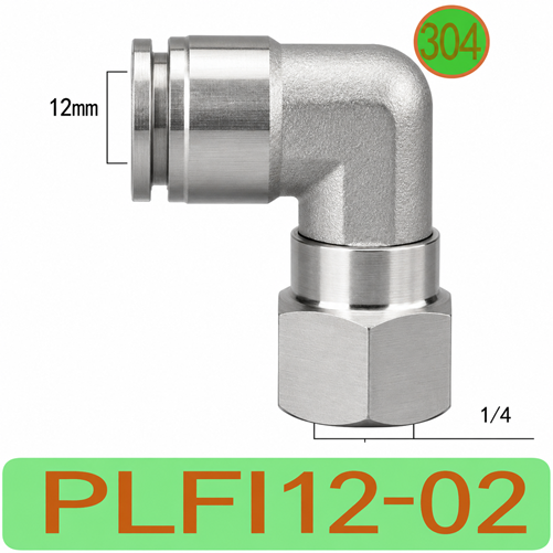 Co nối nhanh khí nén Inox 304 1 đầu ghim ống phi 12mm – 1 đầu ren trong 1/4