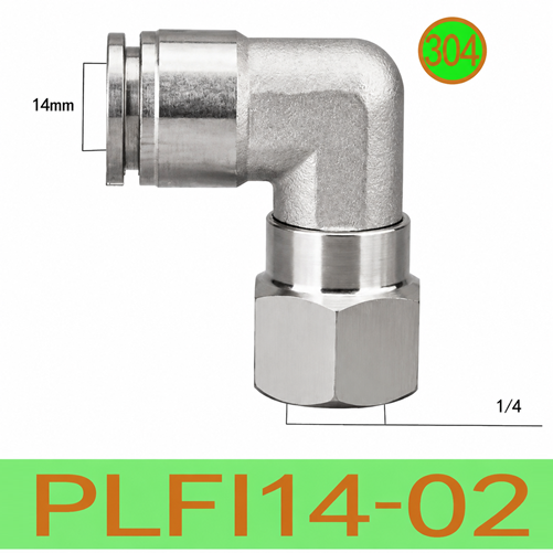 Co nối nhanh khí nén Inox 304 1 đầu ghim ống phi 14mm – 1 đầu ren trong 1/4