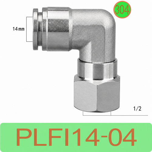 Co nối nhanh khí nén Inox 304 1 đầu ghim ống phi 14mm – 1 đầu ren trong 1/2