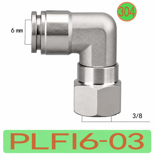 Co nối nhanh khí nén Inox 304 1 đầu ghim ống phi 6mm – 1 đầu ren trong 3/8