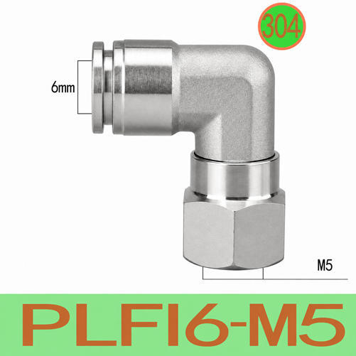 Co nối nhanh khí nén Inox 304 1 đầu ghim ống phi 6mm – 1 đầu ren trong M5