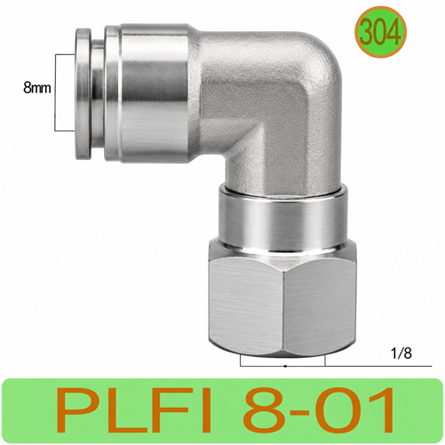 Co nối nhanh khí nén Inox 304 1 đầu ghim ống phi 8mm – 1 đầu ren trong 1/8