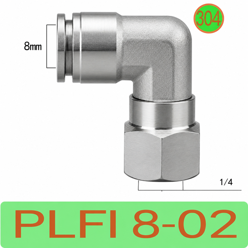 Co nối nhanh khí nén Inox 304 1 đầu ghim ống phi 8mm – 1 đầu ren trong 1/4