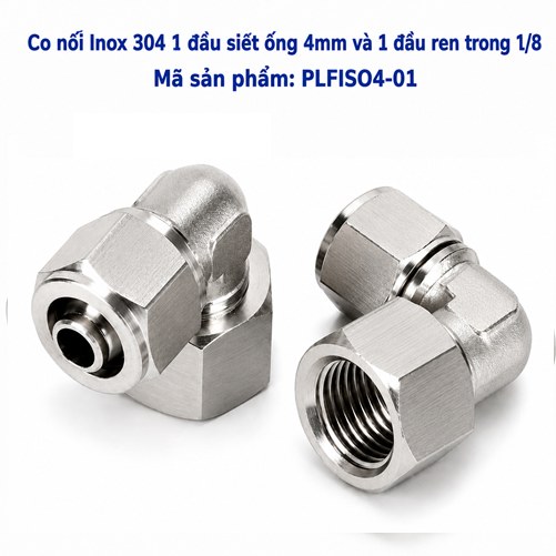 Co nối thép không rỉ Inox 304 có 1 đầu siết ống 4 và 1 đầu ren trong 1/8