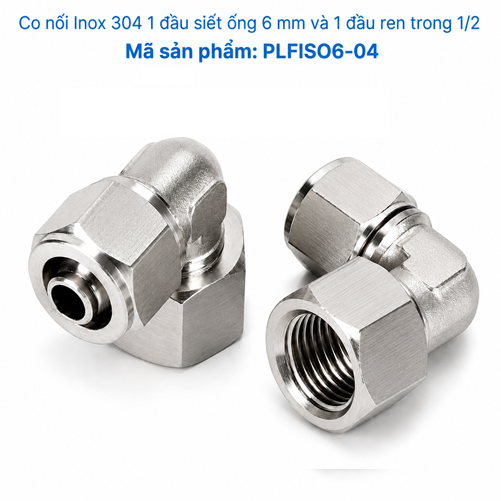 Co nối thép không rỉ Inox 304 có 1 đầu siết ống 6 và 1 đầu ren trong 1/2