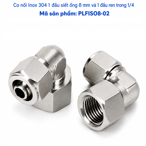 Co nối thép không rỉ Inox 304 có 1 đầu siết ống 8 và 1 đầu ren trong 1/4