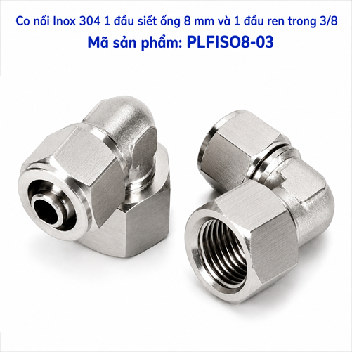 Co nối thép không rỉ Inox 304 có 1 đầu siết ống 8 và 1 đầu ren trong 3/8