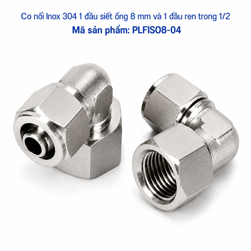 Co nối thép không rỉ Inox 304 có 1 đầu siết ống 8 và 1 đầu ren trong 1/2