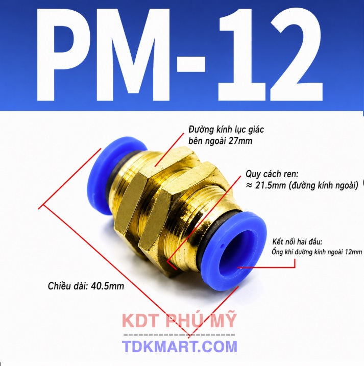 Nối ống khí nén 2 đầu PM ống 12 mm