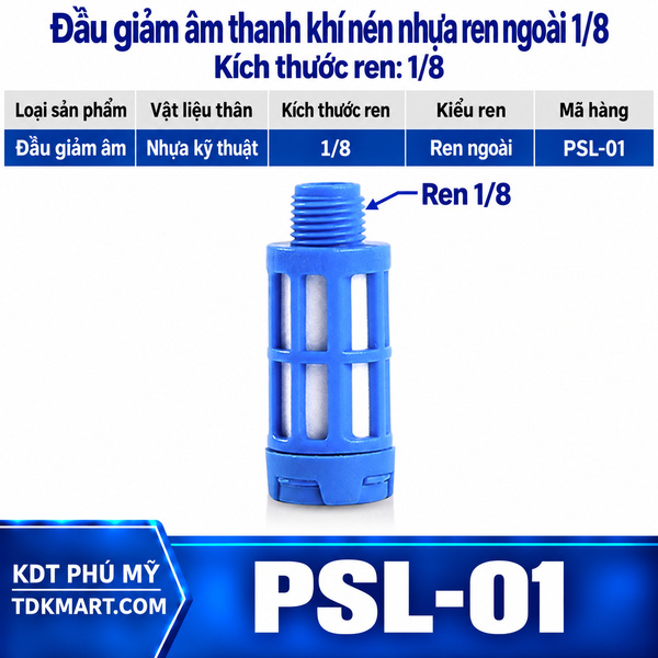 Đầu giảm âm thanh khí nén nhựa ren ngoài 1/8