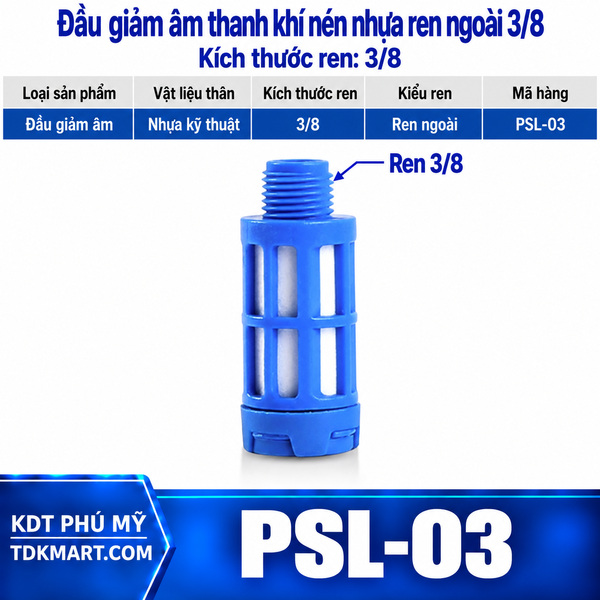 Đầu giảm âm thanh khí nén nhựa ren ngoài 3/8
