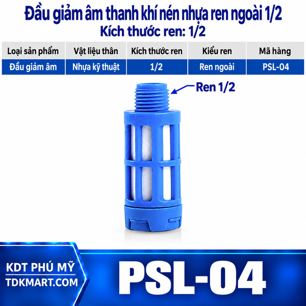 Đầu giảm âm thanh khí nén nhựa ren ngoài 1/2