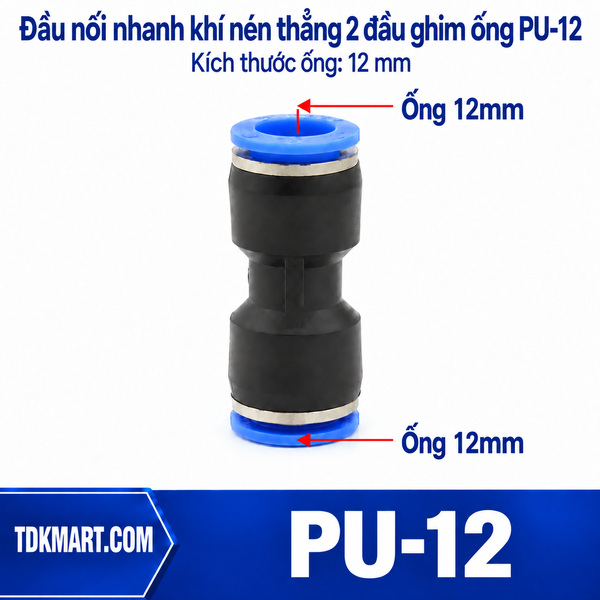 Đầu nối nhanh khí nén thẳng 2 đầu ghim ống phi 12 mm