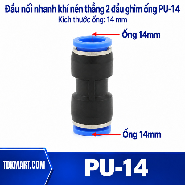 Đầu nối nhanh khí nén thẳng 2 đầu ghim ống phi 14 mm