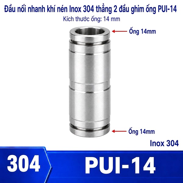 Đầu nối nhanh khí nén Inox 304 thẳng phi 14mm
