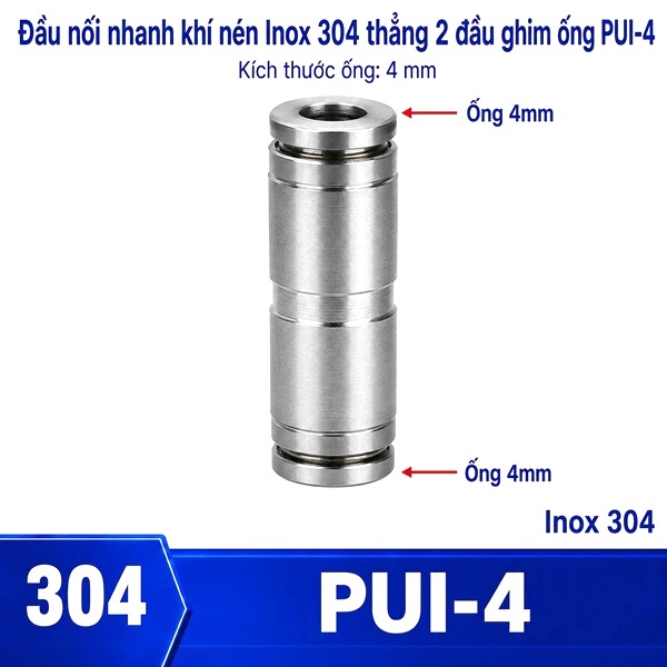 Đầu nối nhanh khí nén Inox 304 thẳng phi 4mm