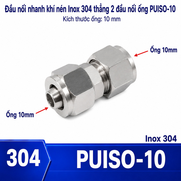 Đầu nối Inox 304 có  2 đầu siết ống 10