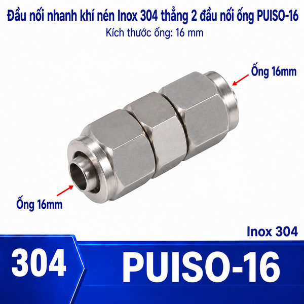 Đầu nối Inox 304 có  2 đầu siết ống 16