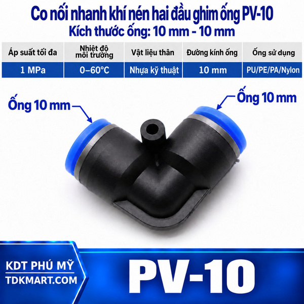 Co nối nhanh khí nén 2 đầu ghim ống phi 10 mm