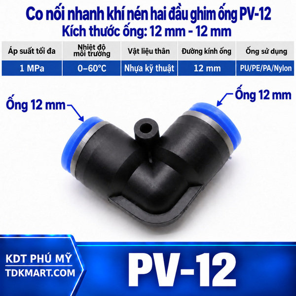 Co nối nhanh khí nén 2 đầu ghim ống phi 12 mm
