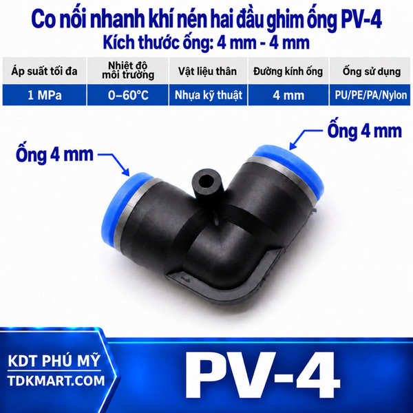 Co nối nhanh khí nén 2 đầu ghim ống phi 4 mm