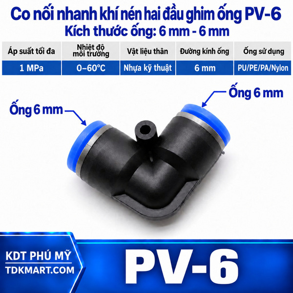 Co nối nhanh khí nén 2 đầu ghim ống phi 6 mm