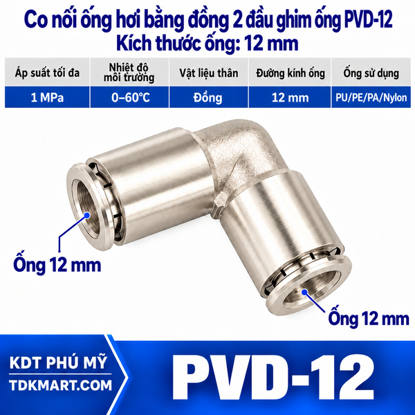 Co nối ống hơi bằng đồng 2 đầu ghim ống 12 mm